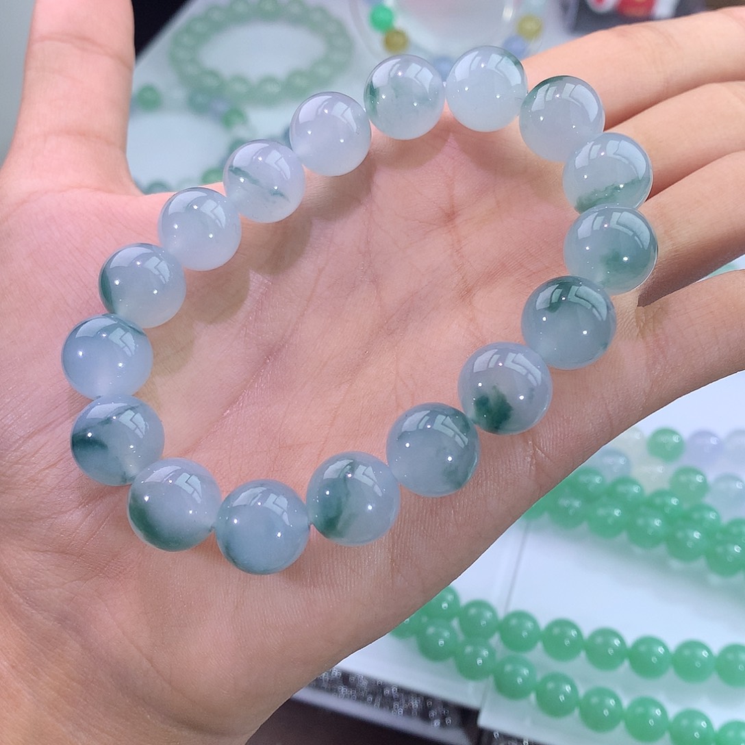 未镶嵌手链翡翠冰胶飘蓝花手串