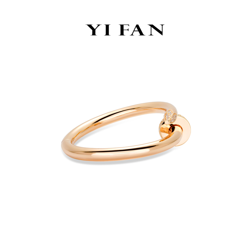 铜合金合成锆石手镯 4568-时尚气质香槟金钉子百搭素圈大号手镯