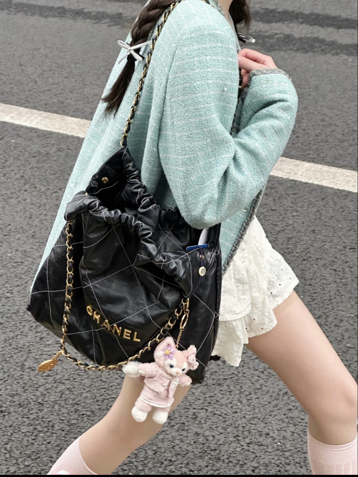 99新 Chanel/香奈儿 黑金外缝线小号22bag 30cm 13116917