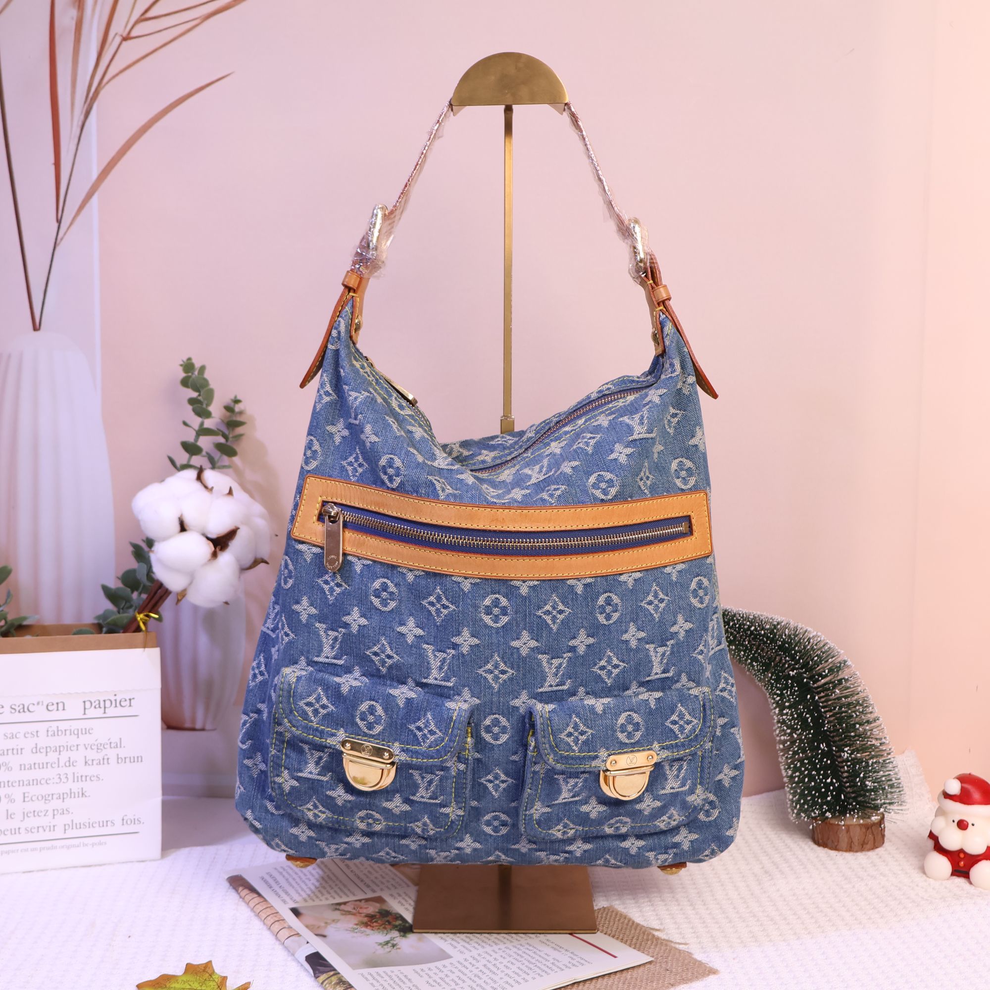 95新 LV A1379蓝色老花bag单肩包牛仔时尚休闲复古春夏小众