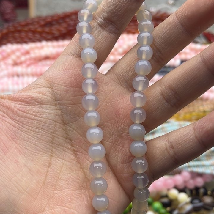 玛瑙/玉髓珠宝半成品未镶嵌一条10mm左右灰玛瑙珠