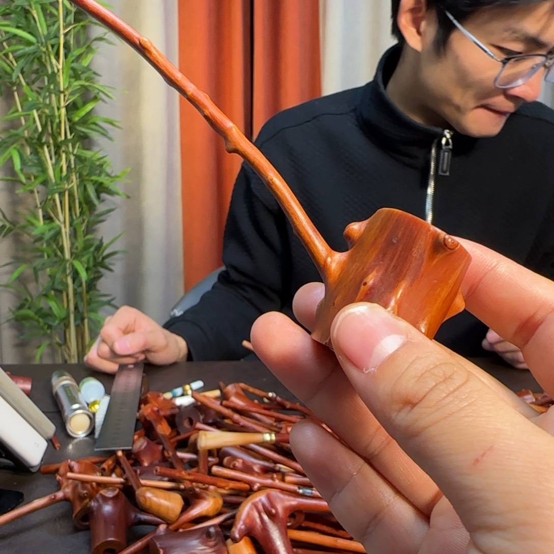 檬子木手工烟斗手把件