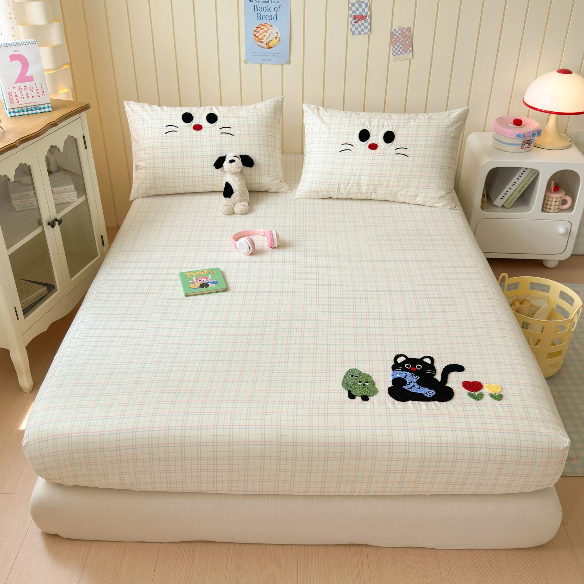 与棉生活全棉小清新床笠纯棉学生床垫床笠宿舍毛巾绣床罩卧室床笠