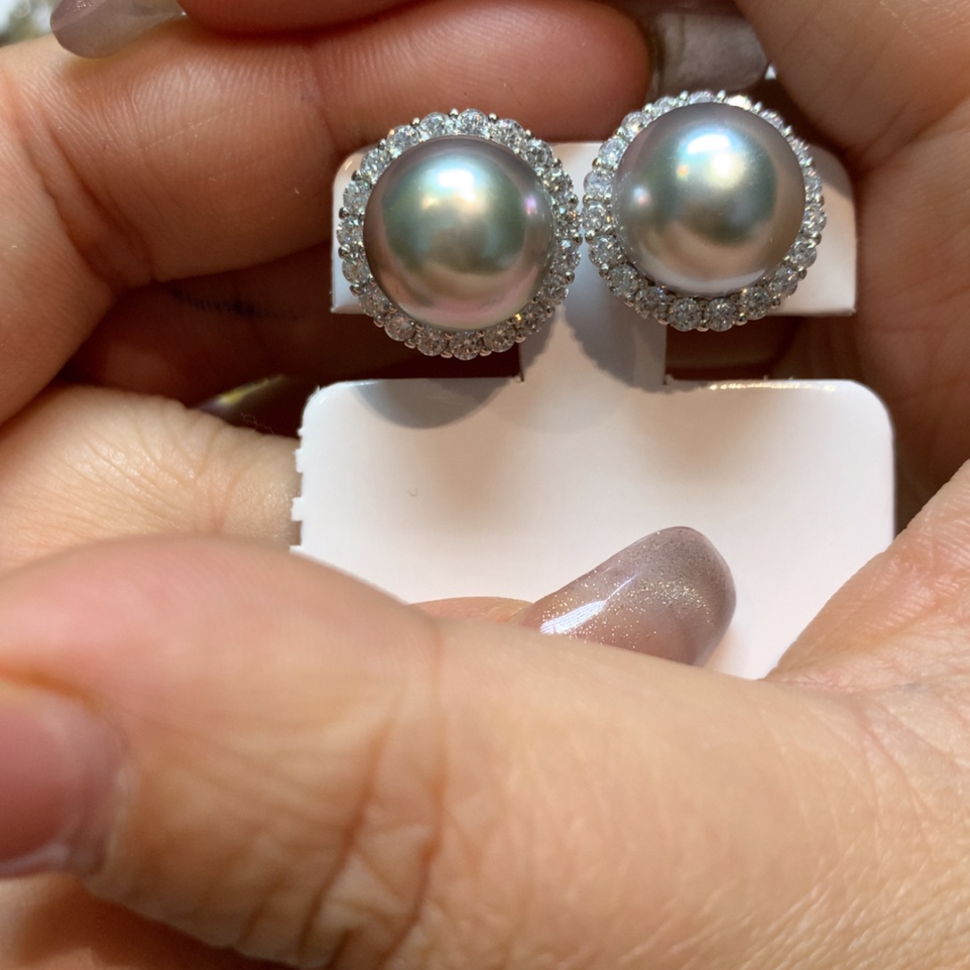 海水珍珠耳饰银S925镶嵌