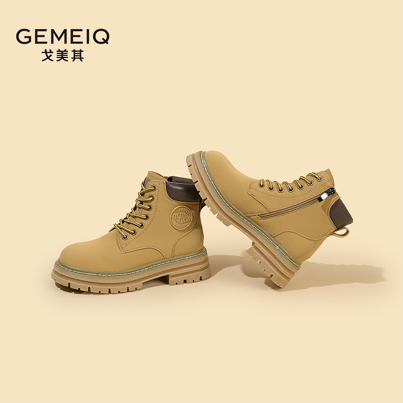 GEMEIQ/戈美其冬季时尚工装风厚底马丁靴百搭系带英伦风女短靴子
