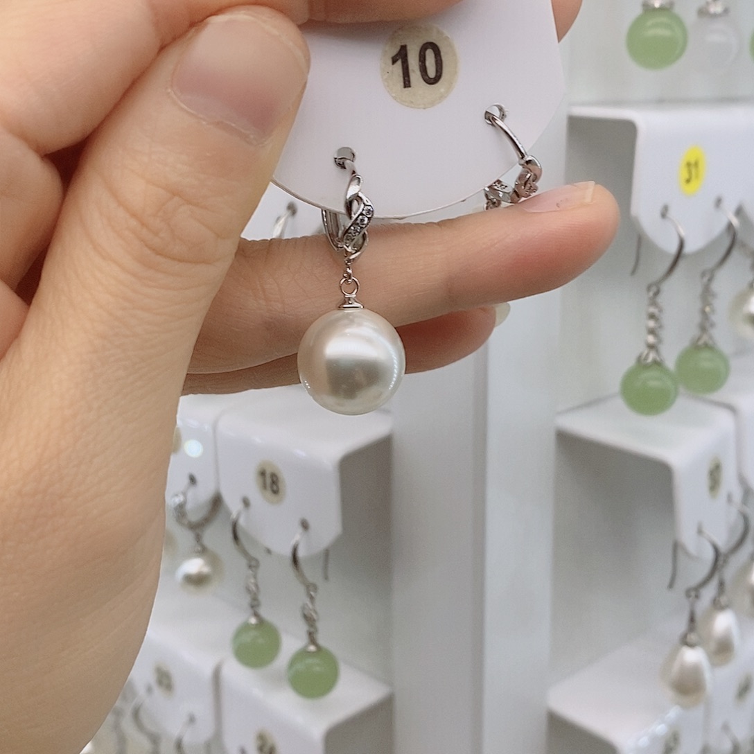 非金属925银14毫米白贝珠