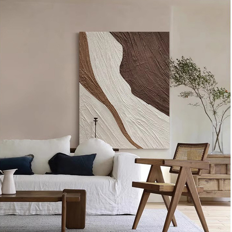 手绘油画稻城亚丁侘寂风客厅挂画大芬村油画抽象玄关装饰画