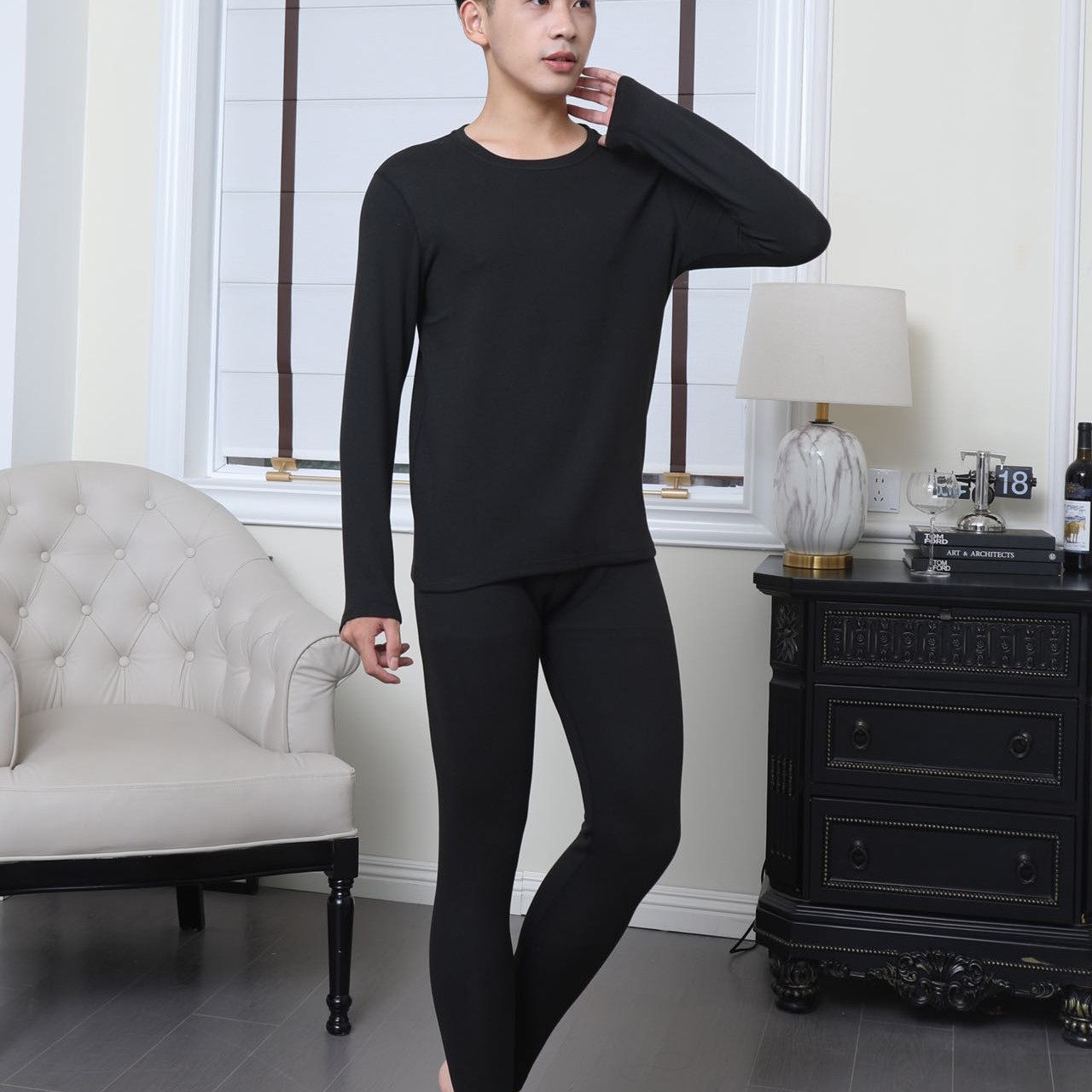 （8876）男士羊毛蚕丝保暖内衣套装冬季秋衣秋裤打底