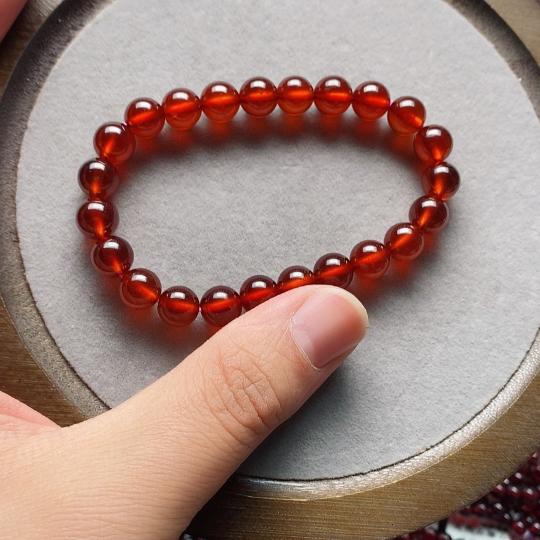 手链未镶嵌石榴石8.5mm亮橙红