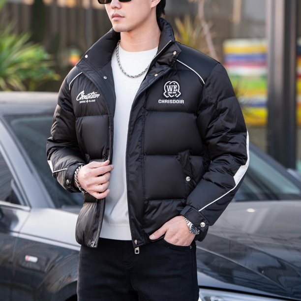 25国标男士高端时尚拼接感后背字母羽绒服外套8828