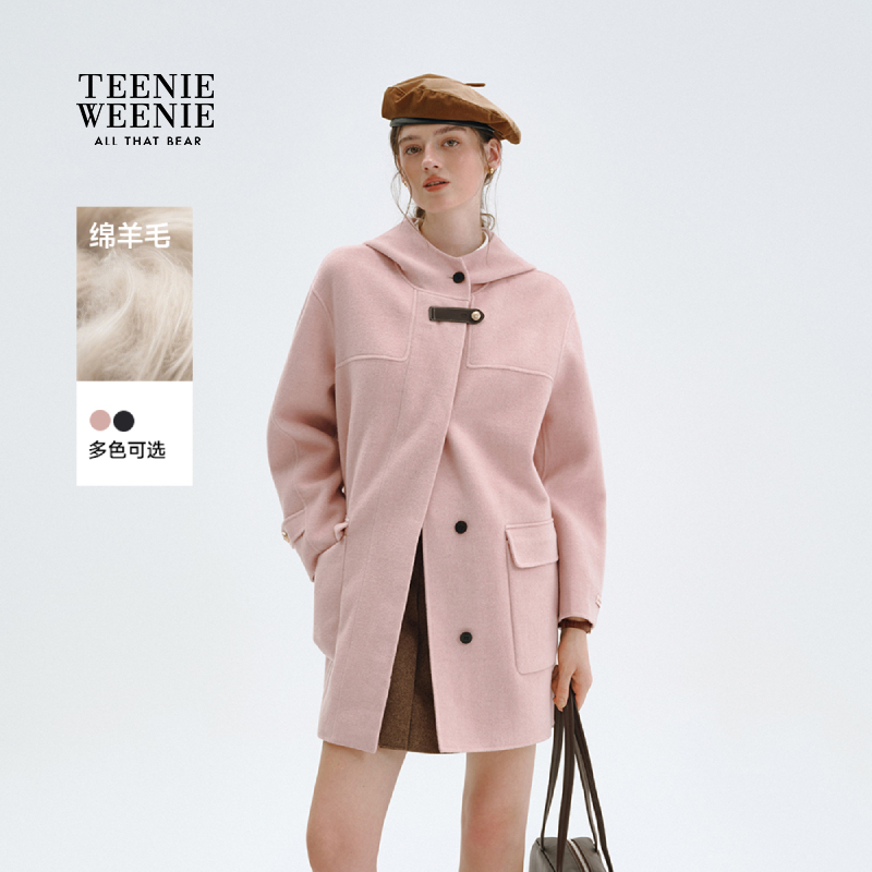 *TeenieWeenie小熊女毛呢外套25秋冬新款气质连帽大衣TTJW258TW9A
