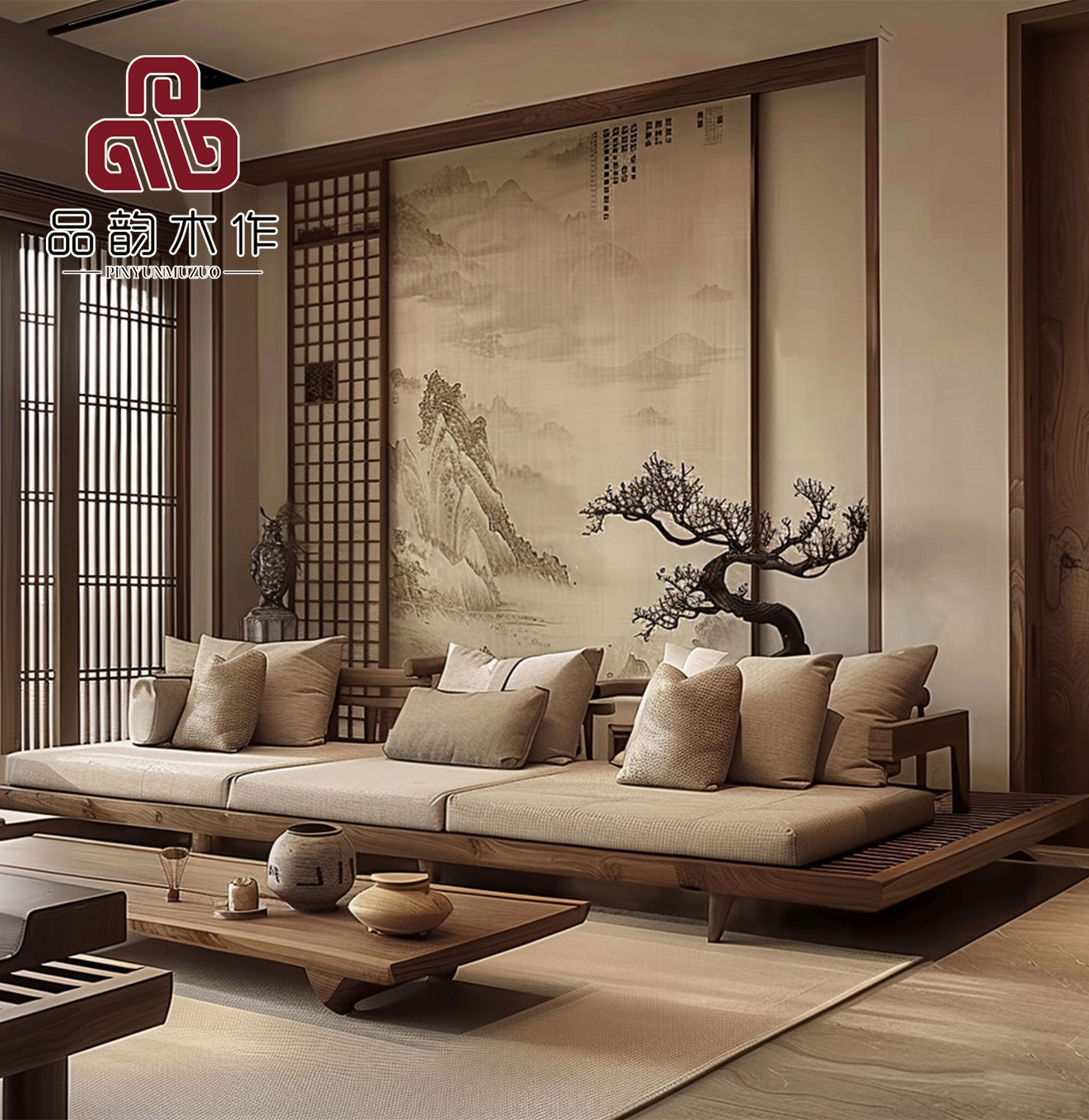 新中式休闲黑胡桃白蜡木实木沙发民宿办公室酒店客厅轻奢别墅家具