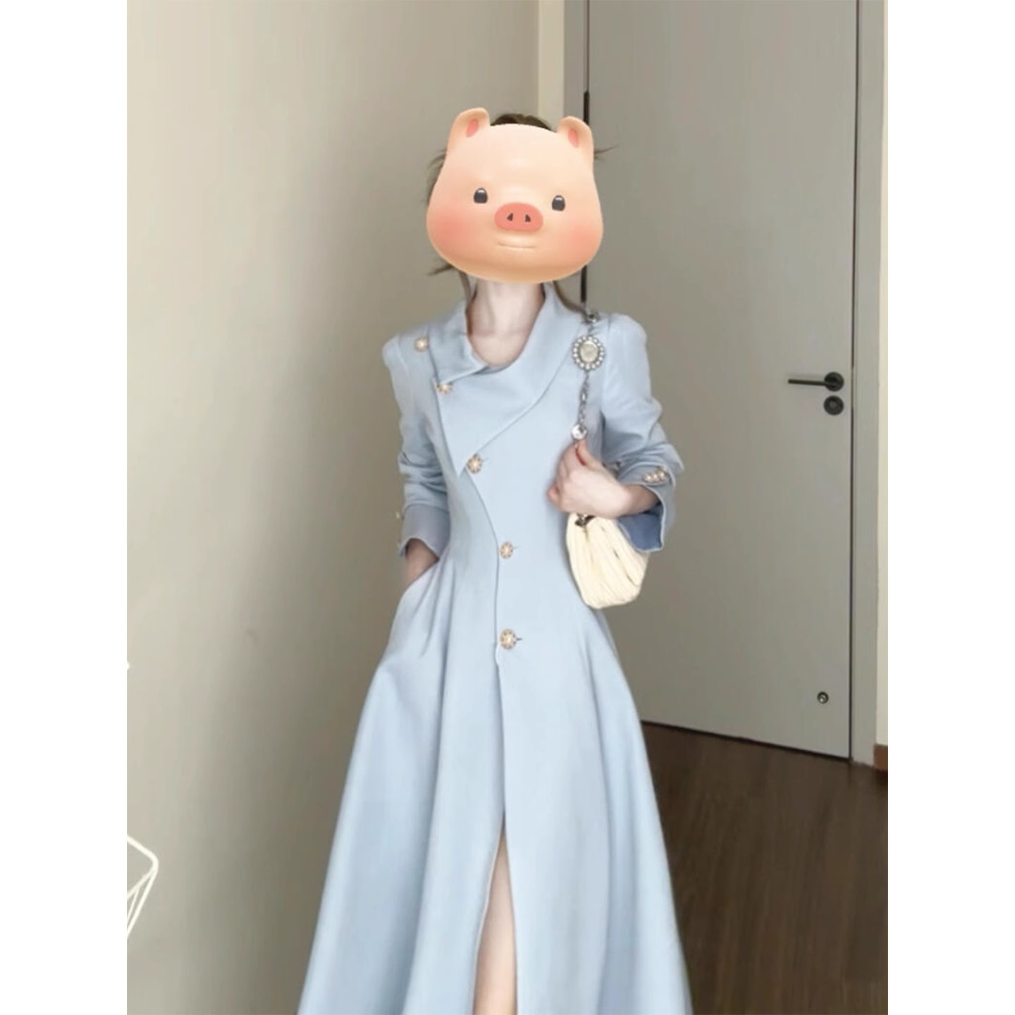 XZY 微胖法式复古收腰长袖风衣外套女优雅气质长款大衣2141浪