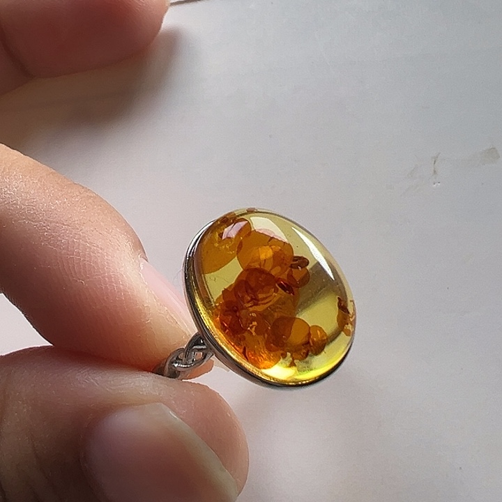 银S925镶嵌琥珀（花珀）戒指