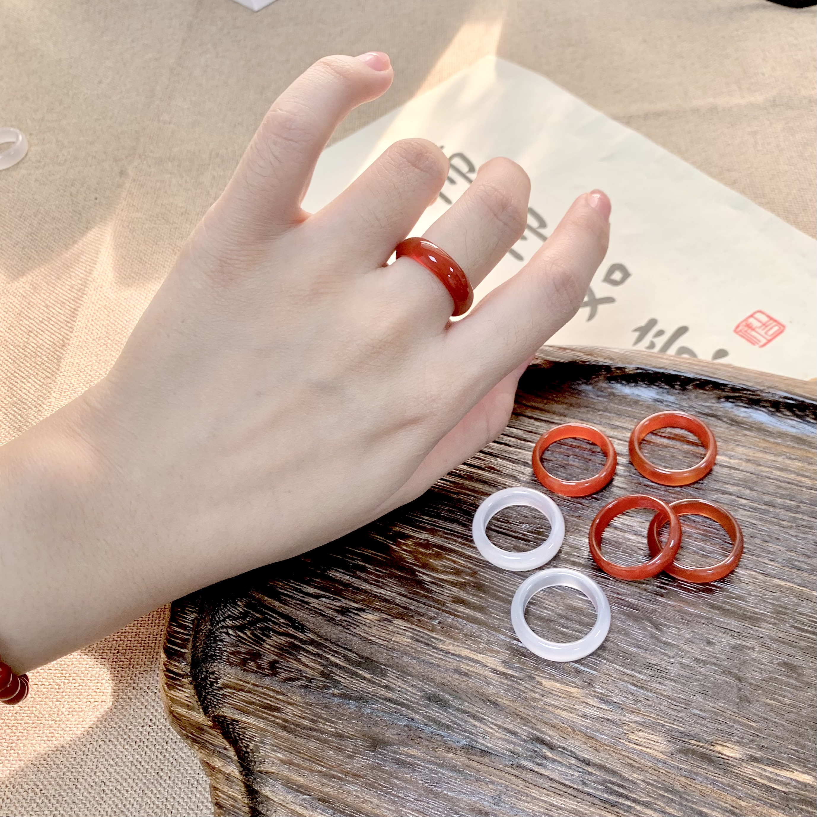 高冰透感玉髓戒指国风文玩清冷小众玛瑙温柔中式天然指环戒指饰品