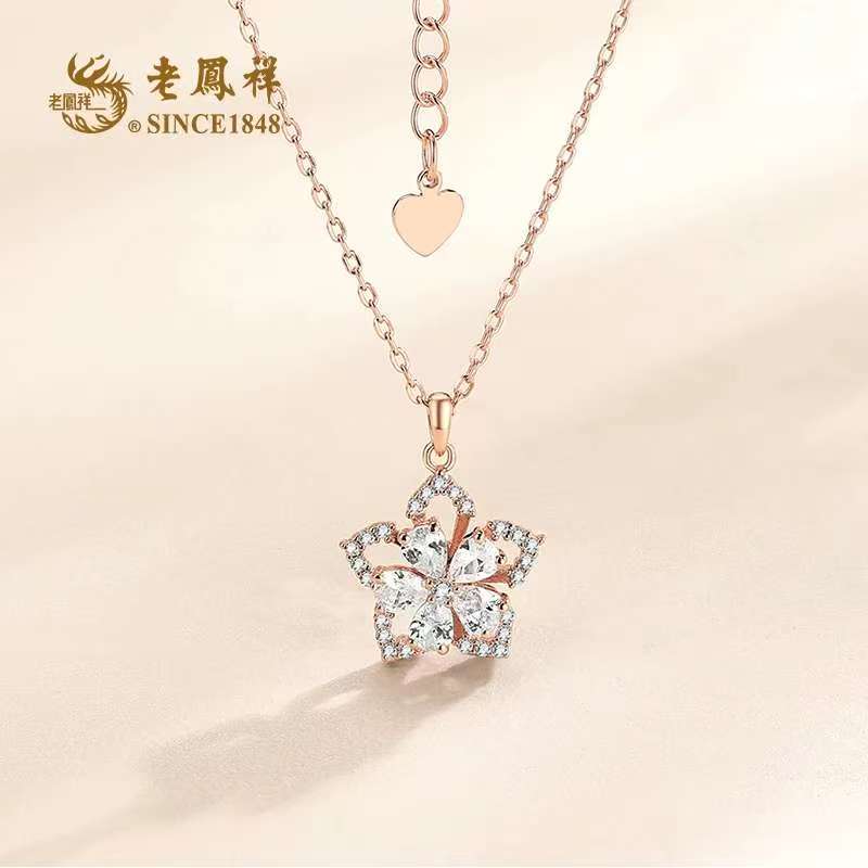 坠链均925银合成锆石 【老鳯祥】时光运转项链NZC04359