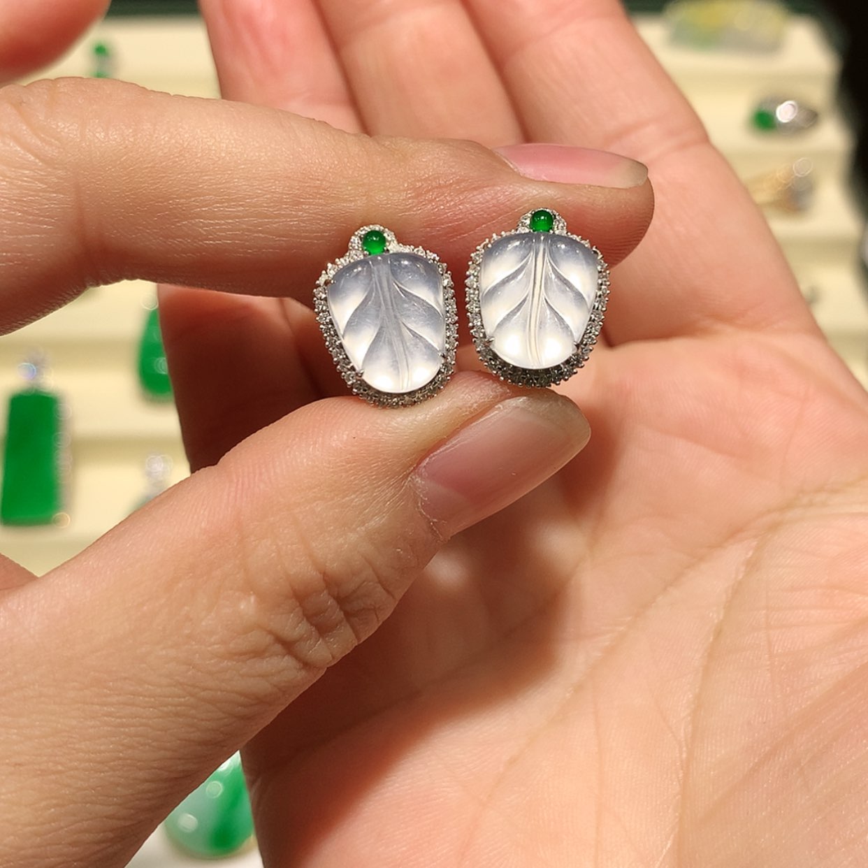 【闪购商品】翡翠耳饰18K金镶嵌缅甸A货