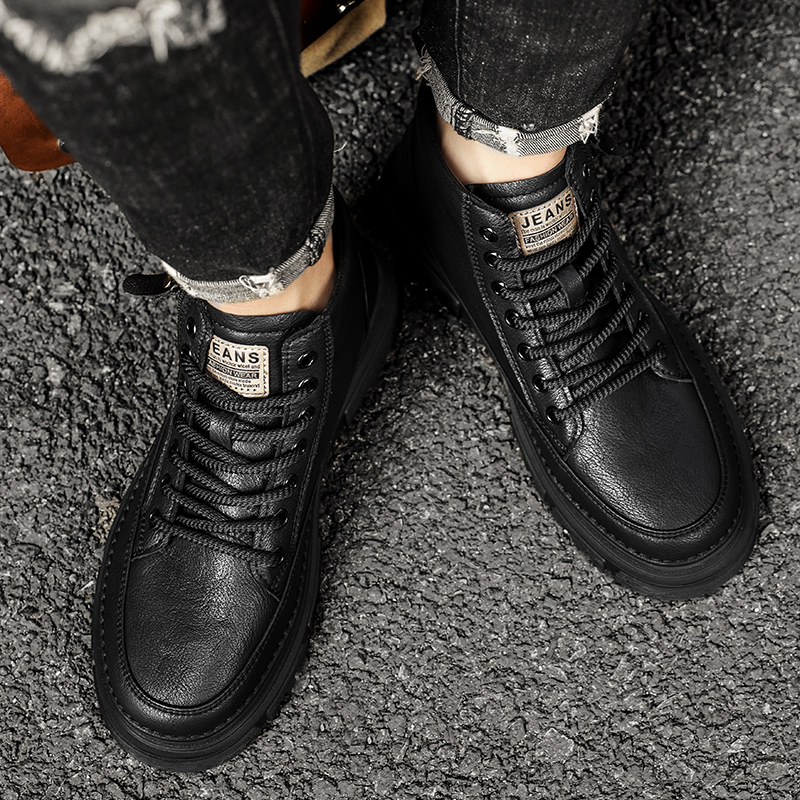 防滑纳帕皮加绒增高休闲风保暖男士马丁靴鞋子素面新款男鞋