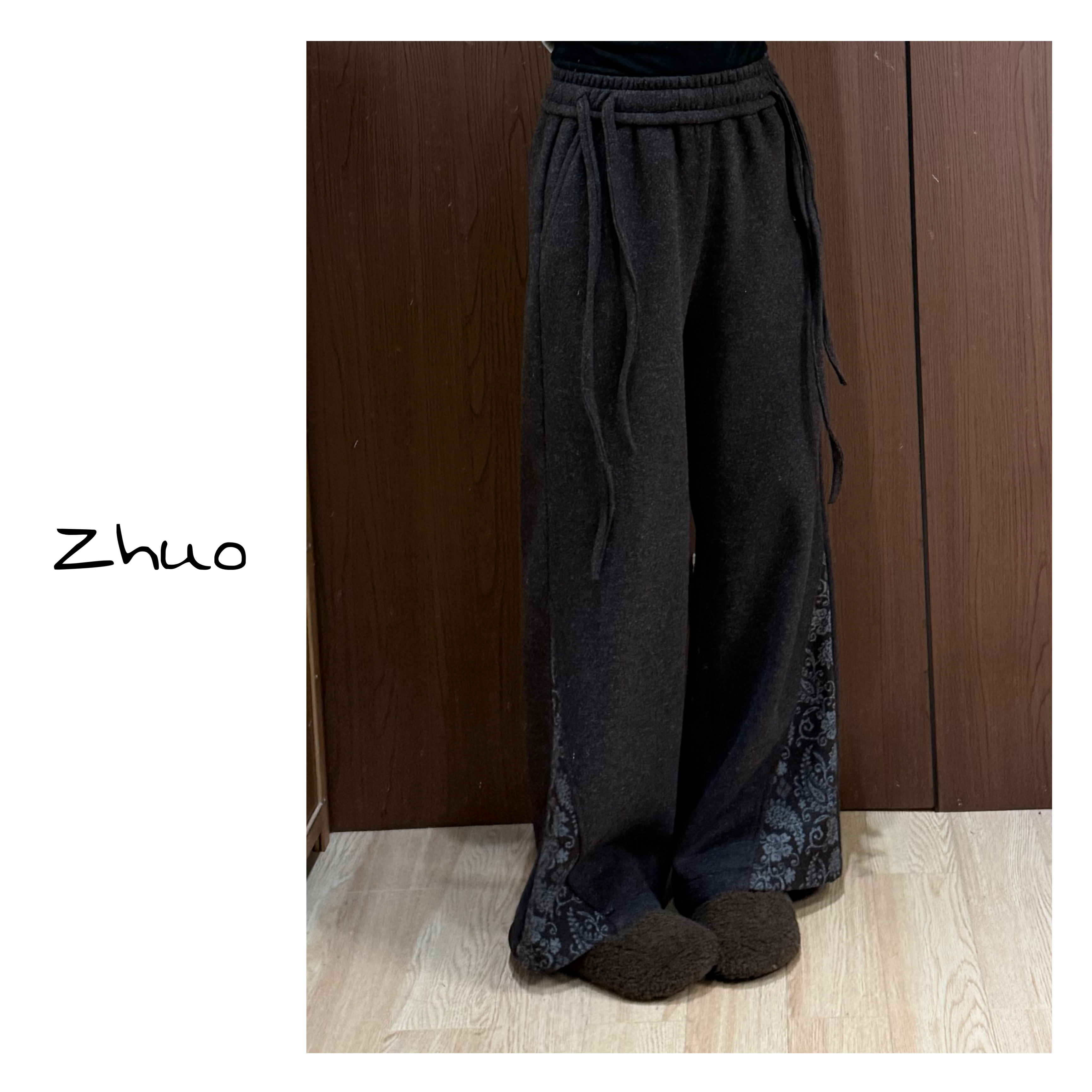 Zoe 原创【任鸟飞】冬季保暖加绒加厚毛呢休闲裤显瘦设计感弹力腰