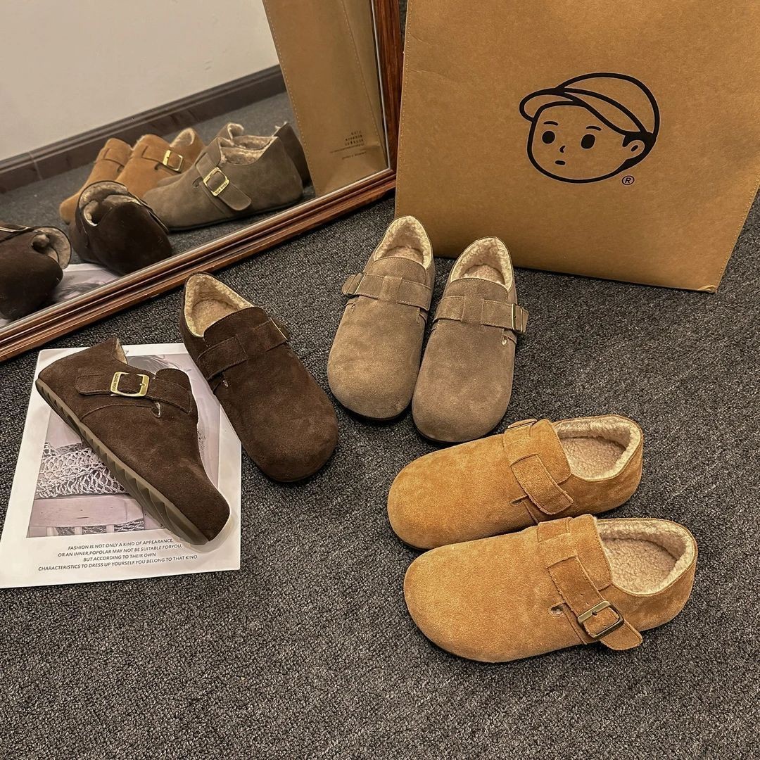 【运费险+现货】不显胖不闷脚扣带复古休闲全包加绒博肯女鞋GBQQ