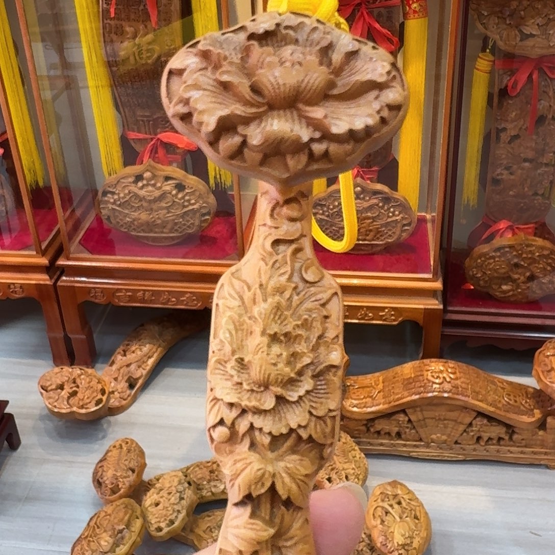 桃木总长12公分花开富贵如意