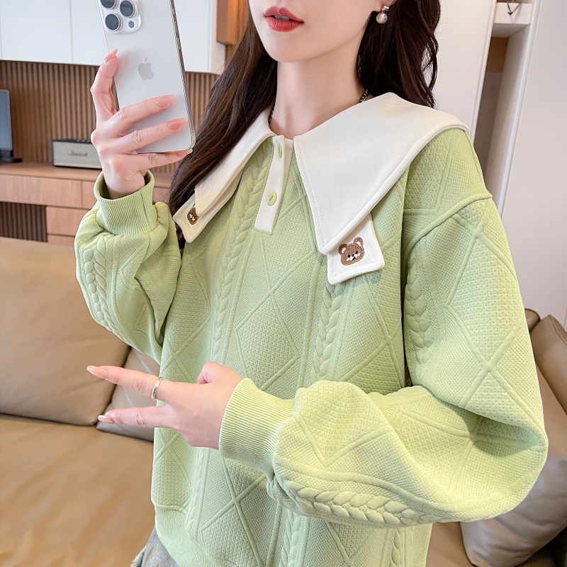 2025新款春秋季薄款POLO长袖卫衣女韩版撞色宽松休闲外套百搭上衣