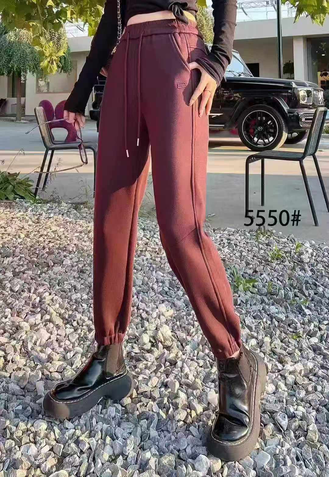 5550女款时尚百搭紧口加厚防风休闲裤