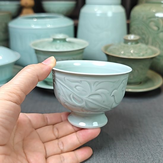 天青釉全手工主人杯微瑕