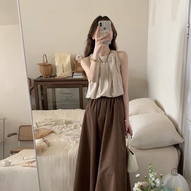 韩系风法式时尚套装洋气女装吊带裙子背心复古阔腿裤特价处理