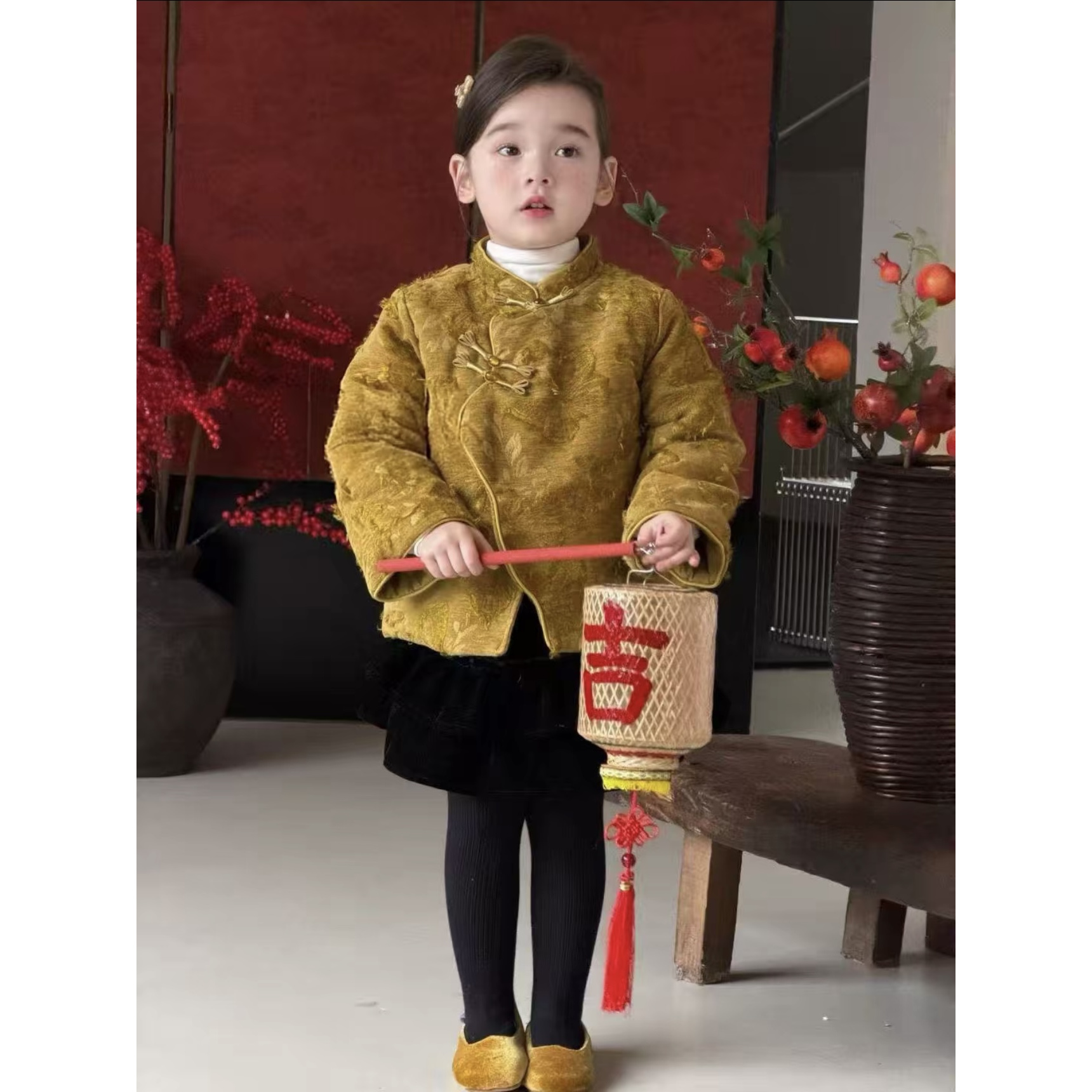 女童可爱中国风棉服套装秋冬季新款加厚拜年服儿童时尚潮流两件套