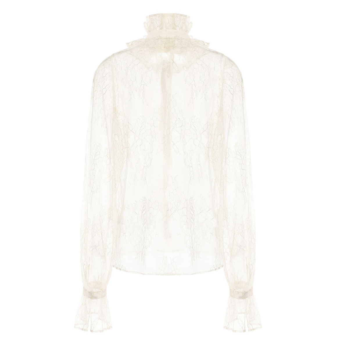 JUNYANG杨君 霜凝透轻纱蕾丝荷叶领衬衫