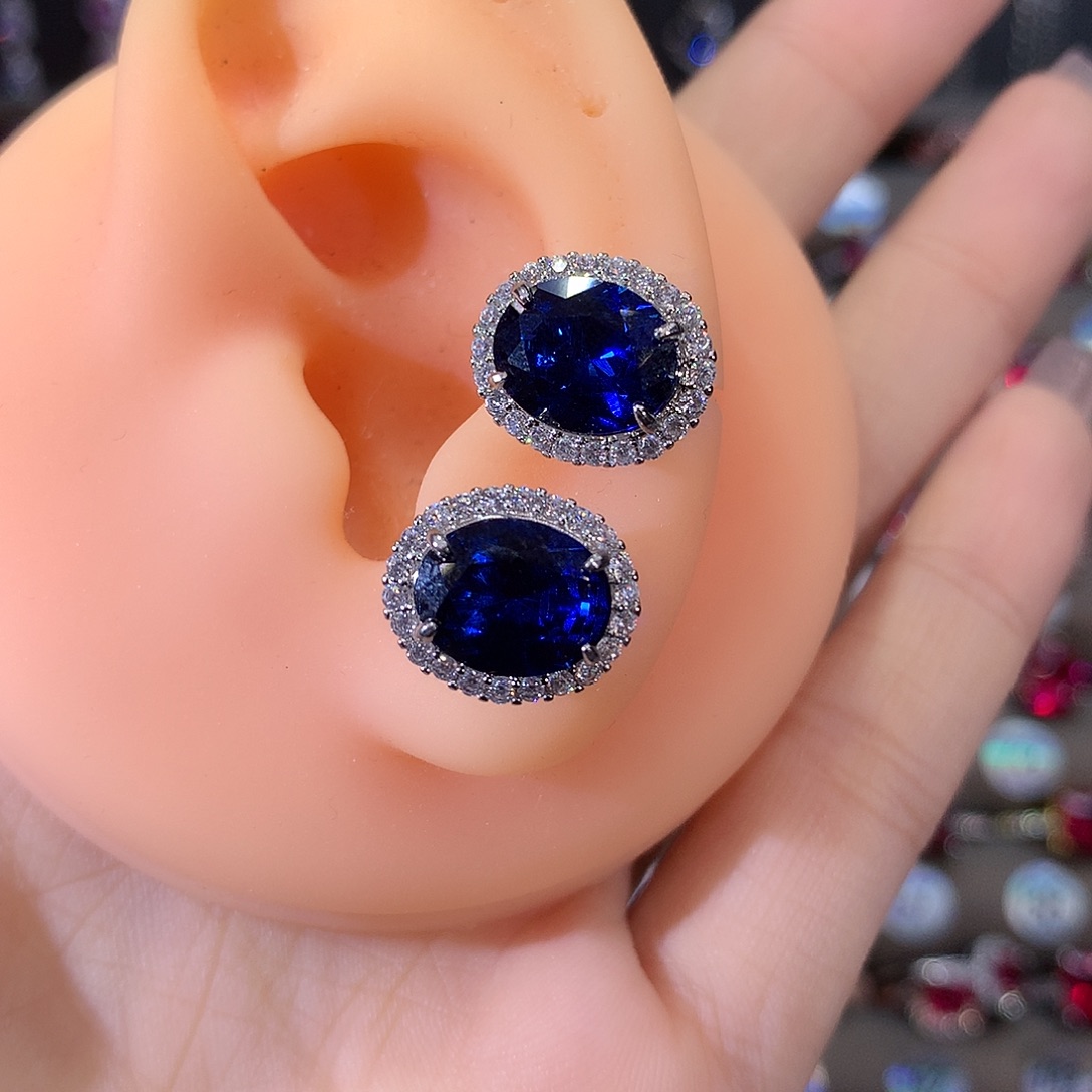 耳饰蓝宝石银S925镶嵌白810