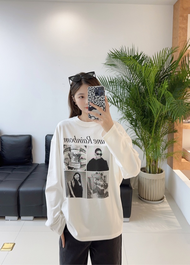 SuneRainbom上衣｜美式复古印花长袖T恤2E411