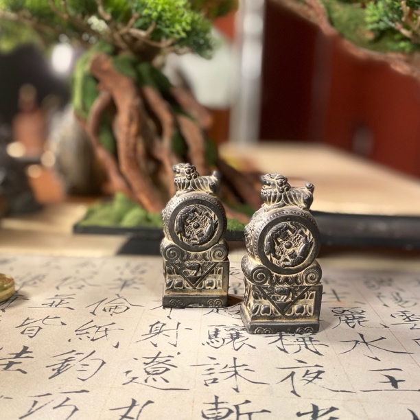 抱鼓石貔貅一对仿古石狮子麒麟家用茶社仿古摆件