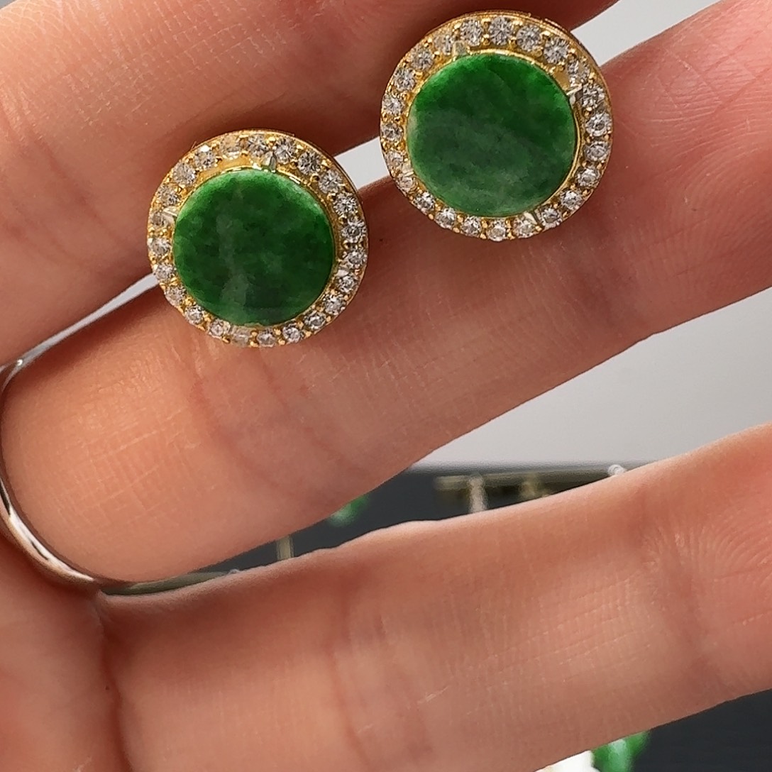 翡翠耳饰银S925镶嵌耳饰