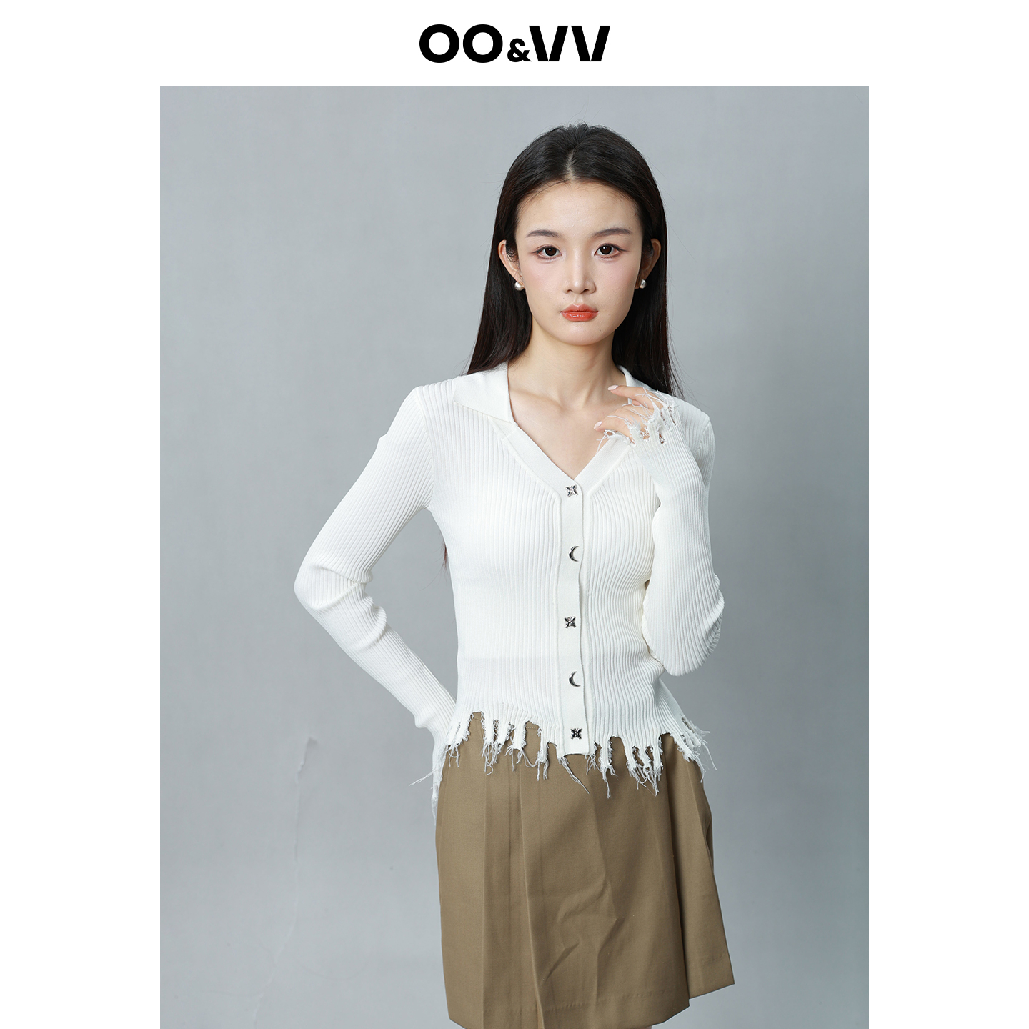 OO&VV设计感小众长袖针织开衫女秋季新款时尚洋气修身短款毛衣潮