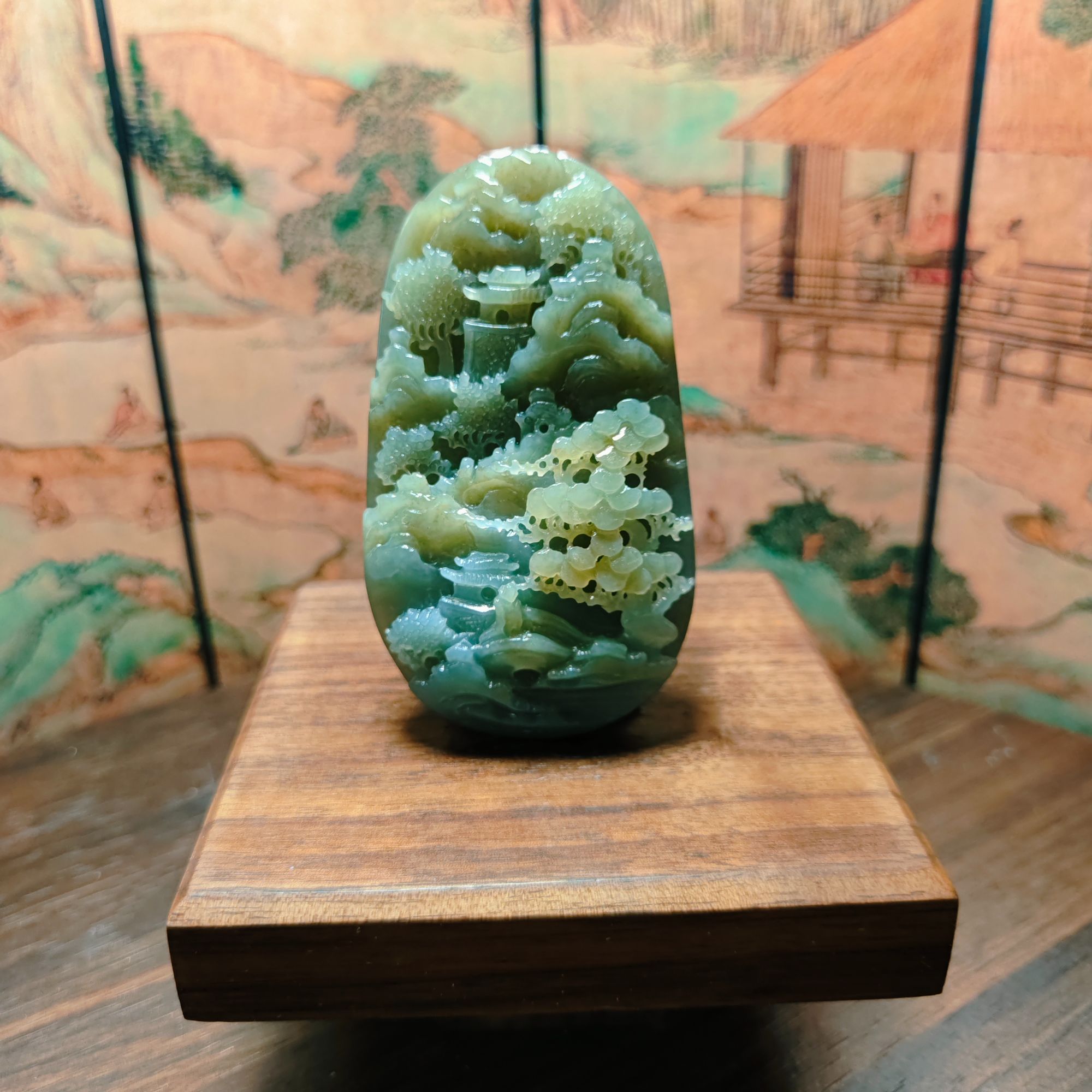 Q和田玉山水手把0512