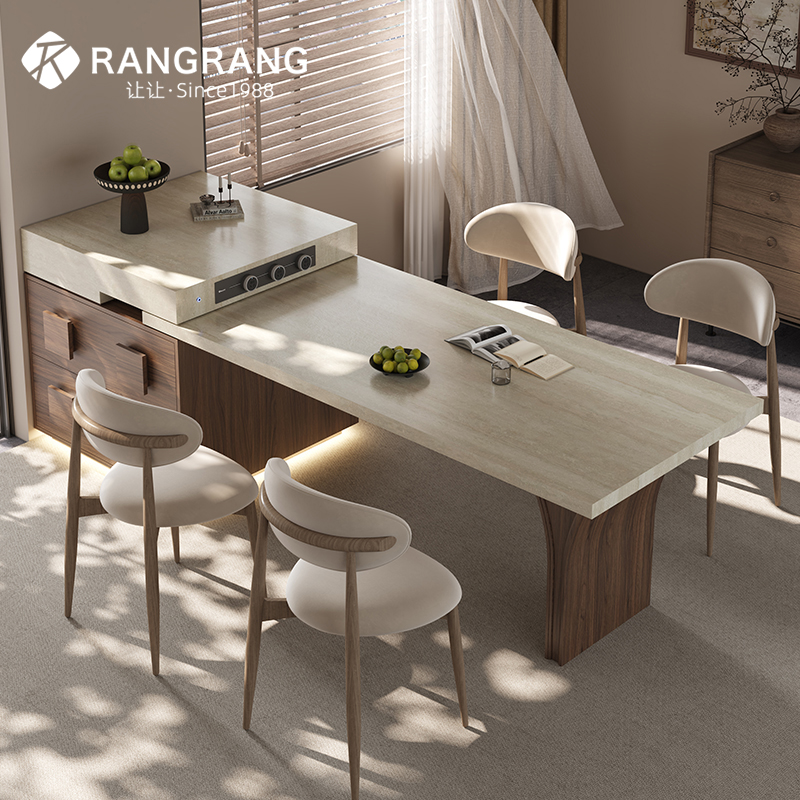 【卡门】中古风家用客厅岩板创意一体岛台门可伸缩高端新款定制