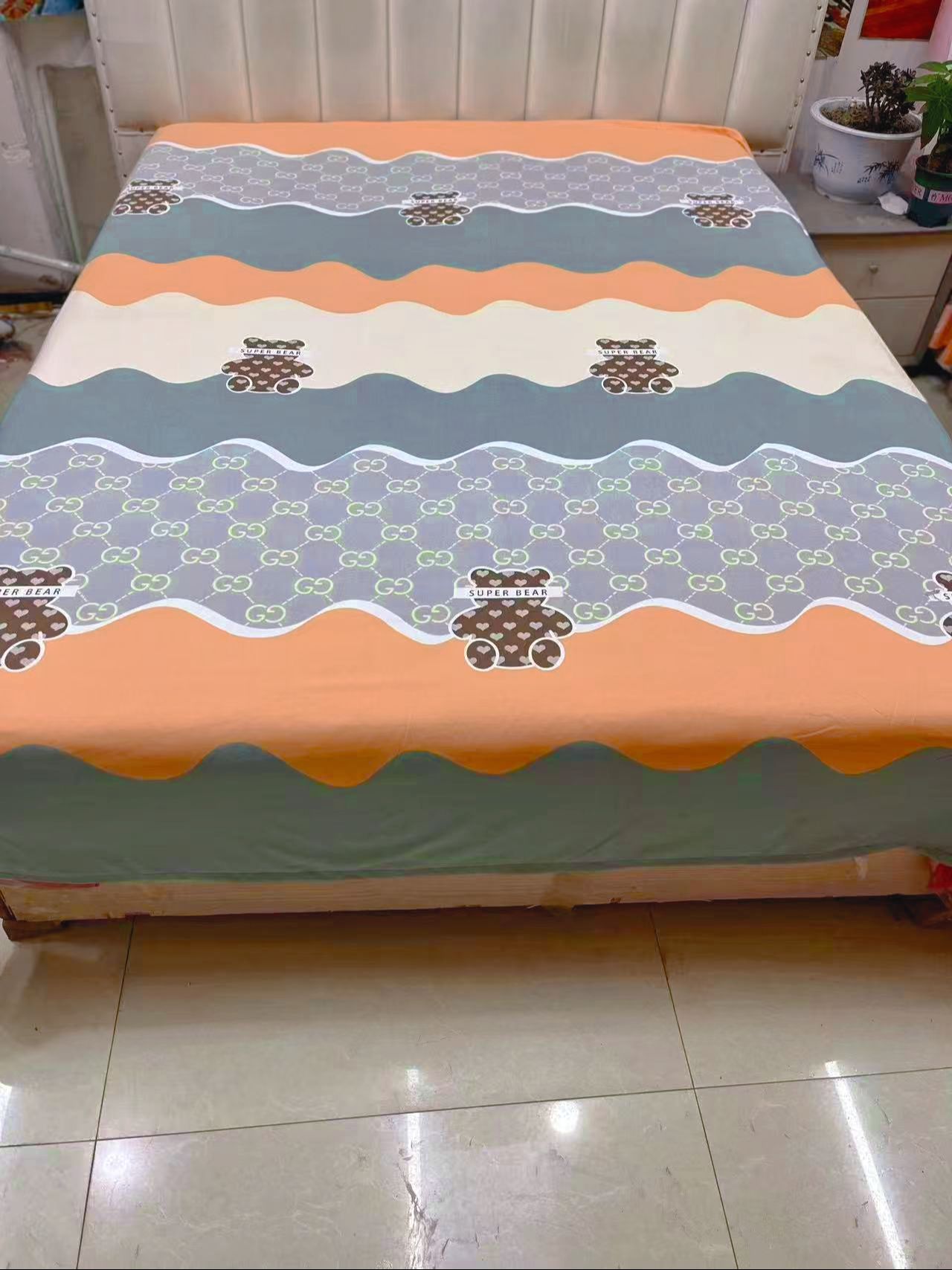 （送枕套一对）（小熊饼干绿色）四季款亲肤棉单独床单（单独床单）