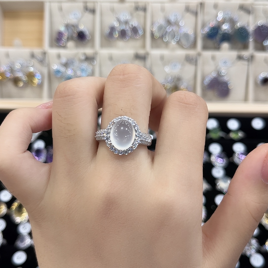 糖***️蛇纹石玉银S925镶嵌戒指