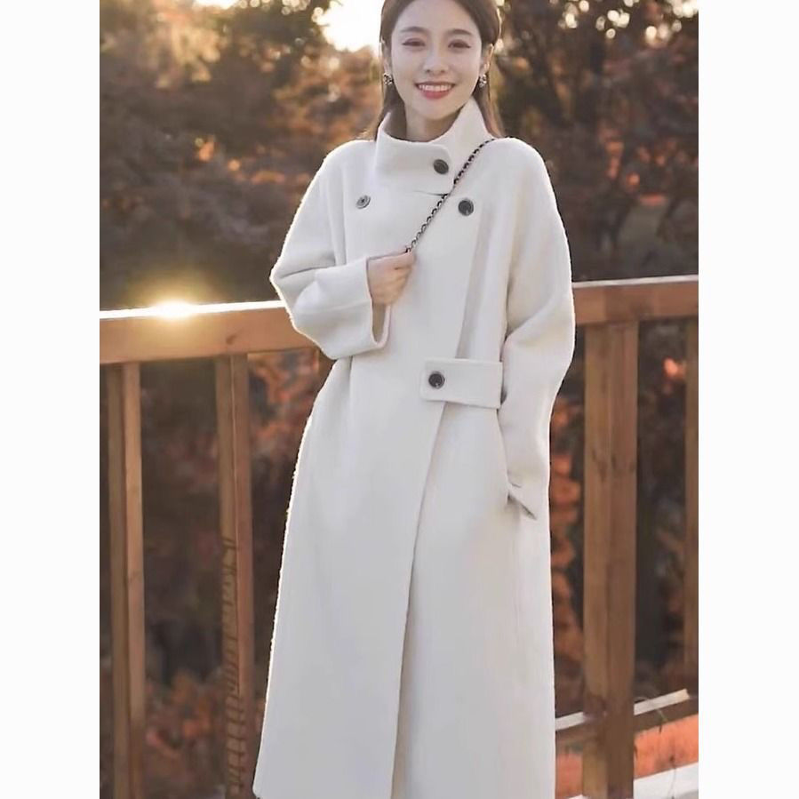 2025年秋冬季新款立领韩系毛呢大衣女赫本风加厚毛呢外套潮大衣女