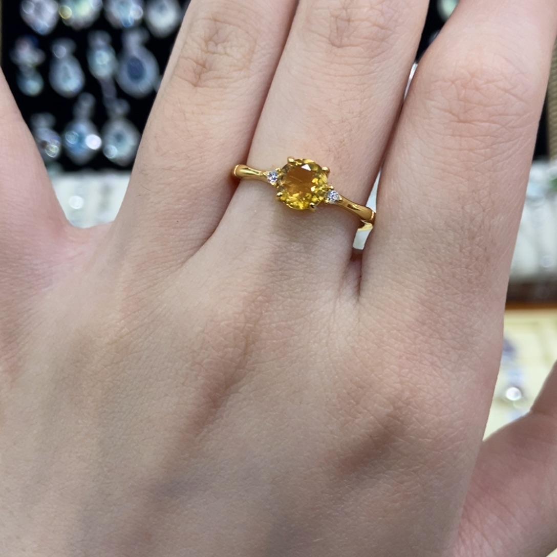 黄晶戒指银S925镀金镶嵌