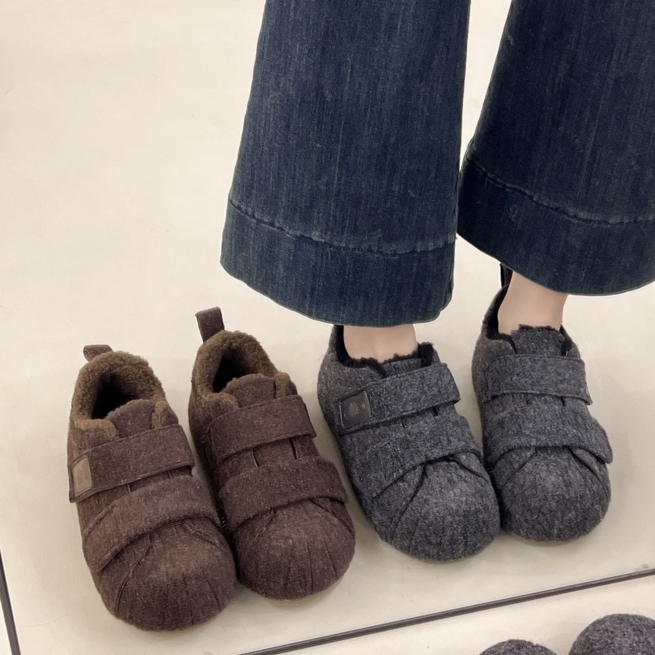 【厚底勃肯鞋】魔术贴加绒德训鞋女冬季新款百搭增高保暖棉鞋