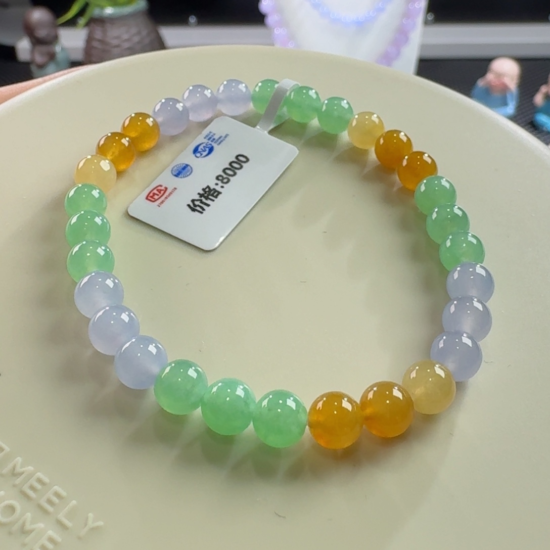 翡翠手链未镶嵌三彩单圈卡6