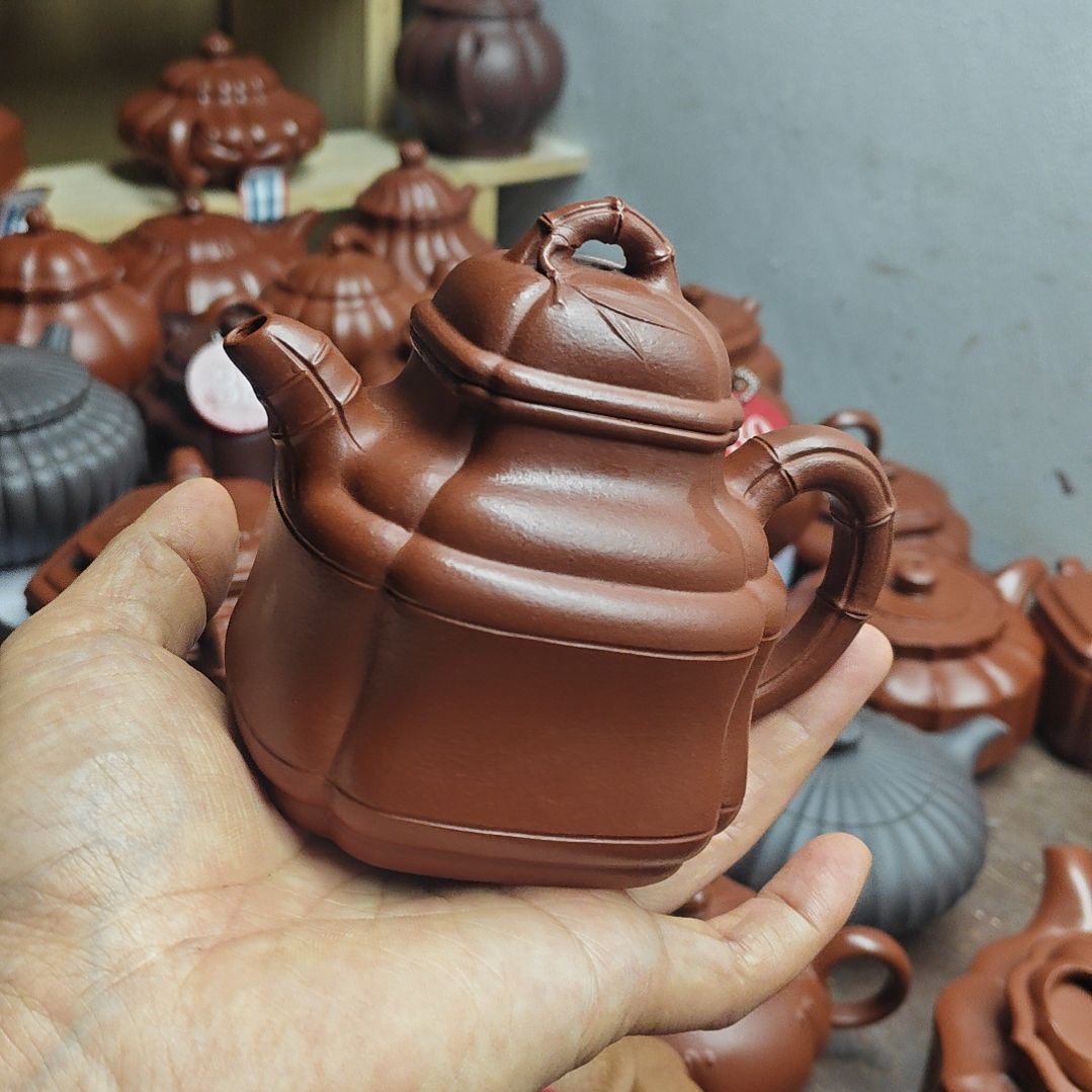 宜兴紫砂壶筋纹器半手工制作赵庄朱泥容量二佰左右