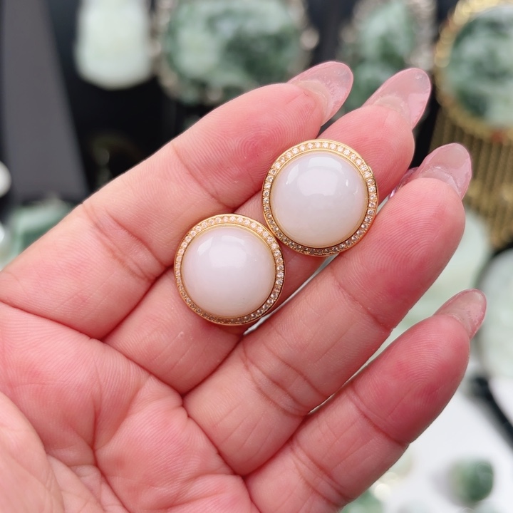 *****透闪石-蛇纹石玉银S925镶嵌耳坠