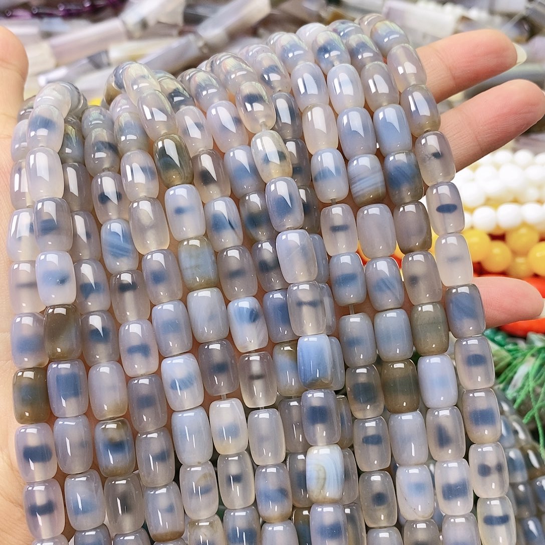 玛瑙/玉髓合金珠宝半成品糖心玛瑙桶珠一条