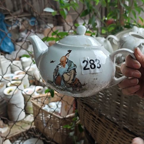 库存瓷片老寿星多孔茶壶