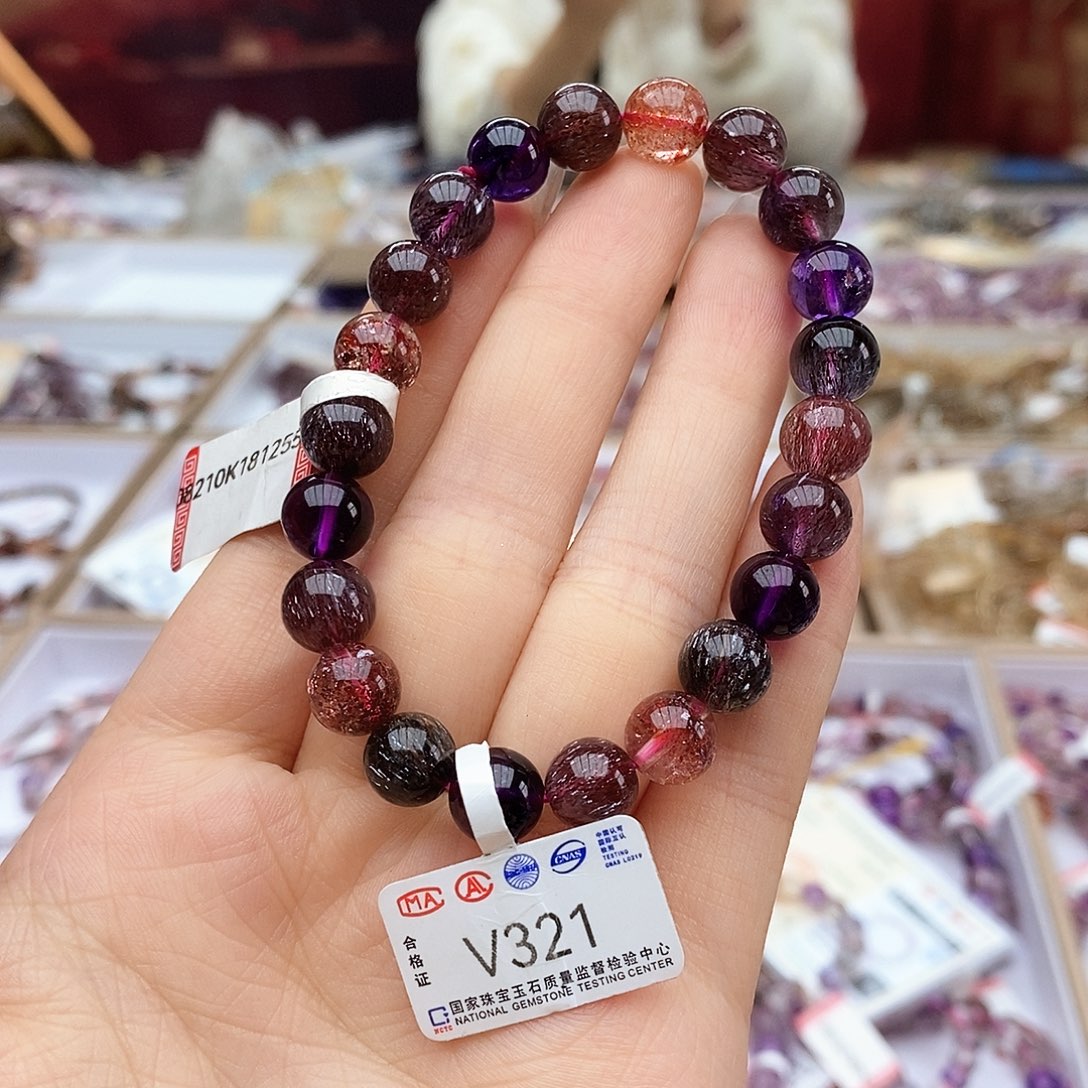 水晶手链未镶嵌V321 黑加仑 超七