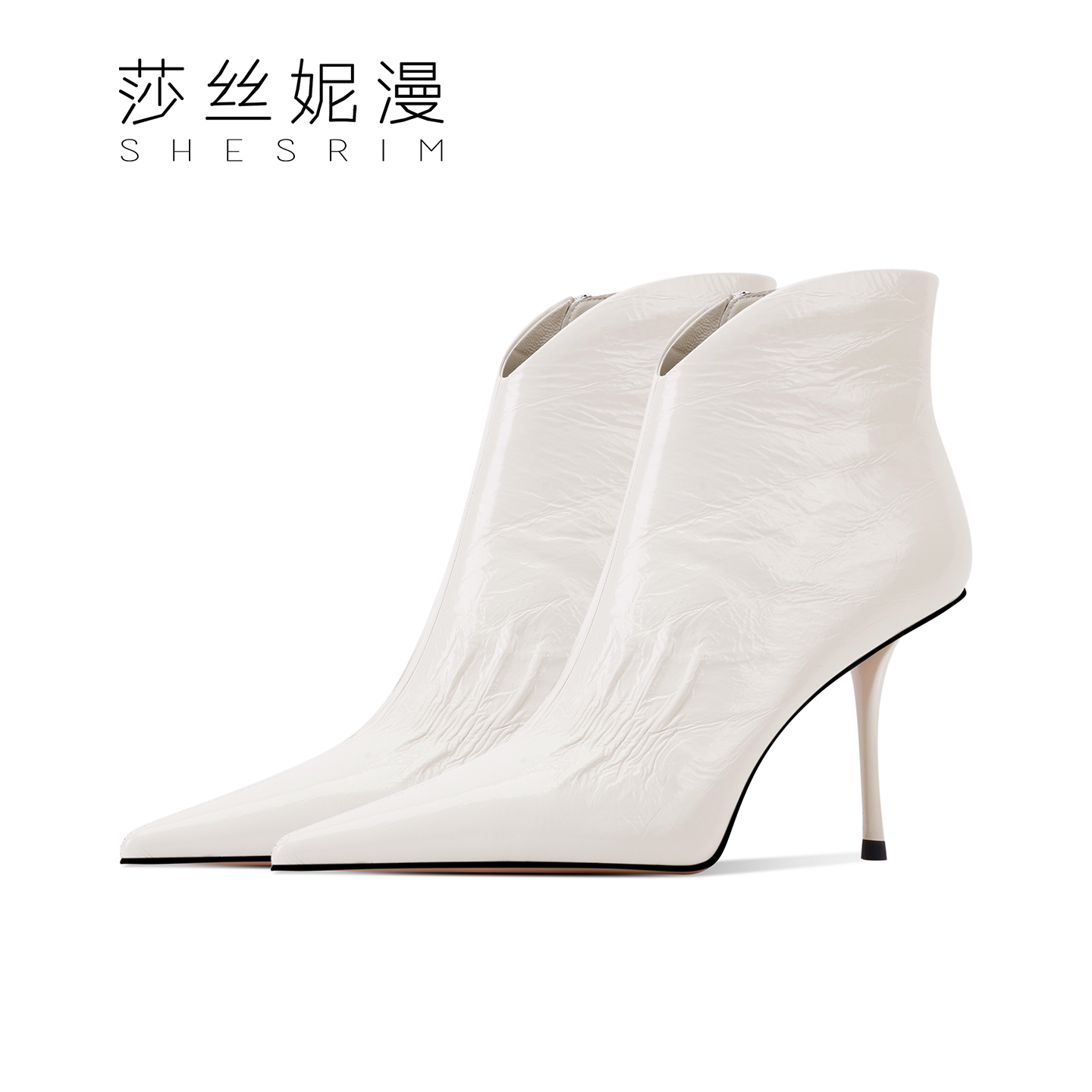 X111-2025新短靴防滑绒里细高跟短靴后拉链细跟冬季真皮尖头黑色